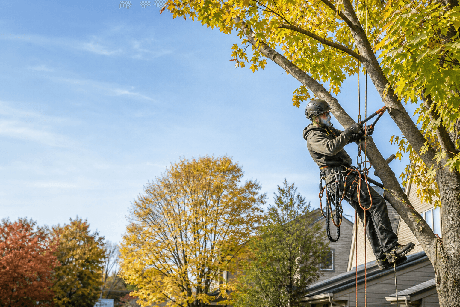 Professional tree pruning on a Monroe County, NY property ahead of winter storm season