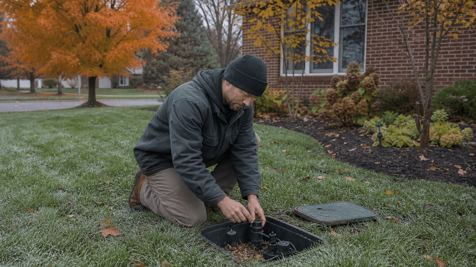 Irrigation winterization service at a Rochester, NY home before a fall freeze